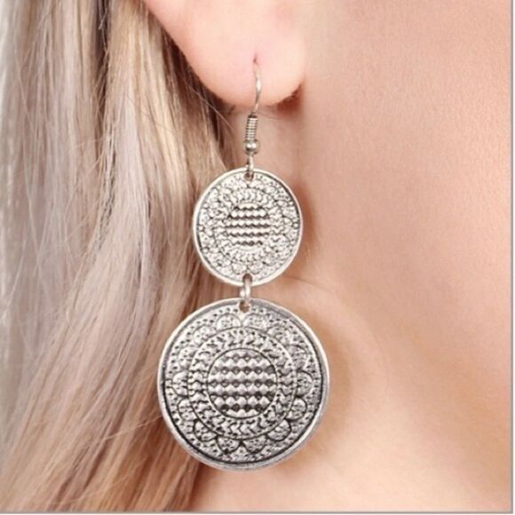NWT Moroccan drop disc silver earrings - Picture 1 of 5